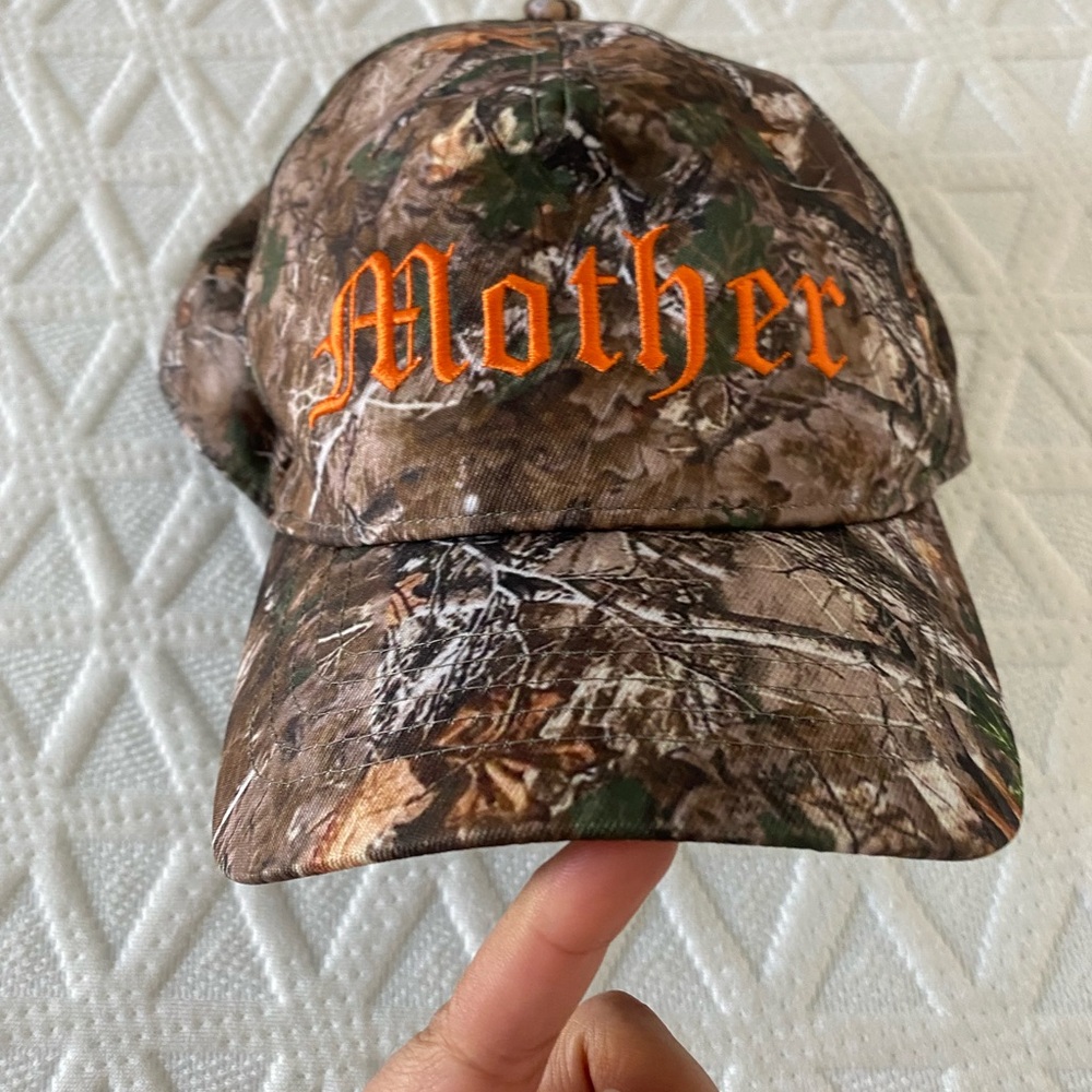 Urban Outfitters Camouflage Cap with Orange 'Mother' Embroidery